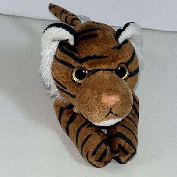 THE PETTING ZOO Small Striped Tiger Cat Plush Stuffed Animal Toy Laying Down 8” - Picture 2 of 7